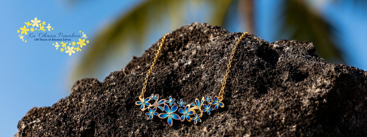 The 100th Anniversary Plumeria Collection — handmade Hawaiian jewelry designed for Punahou's 100th anniversary.