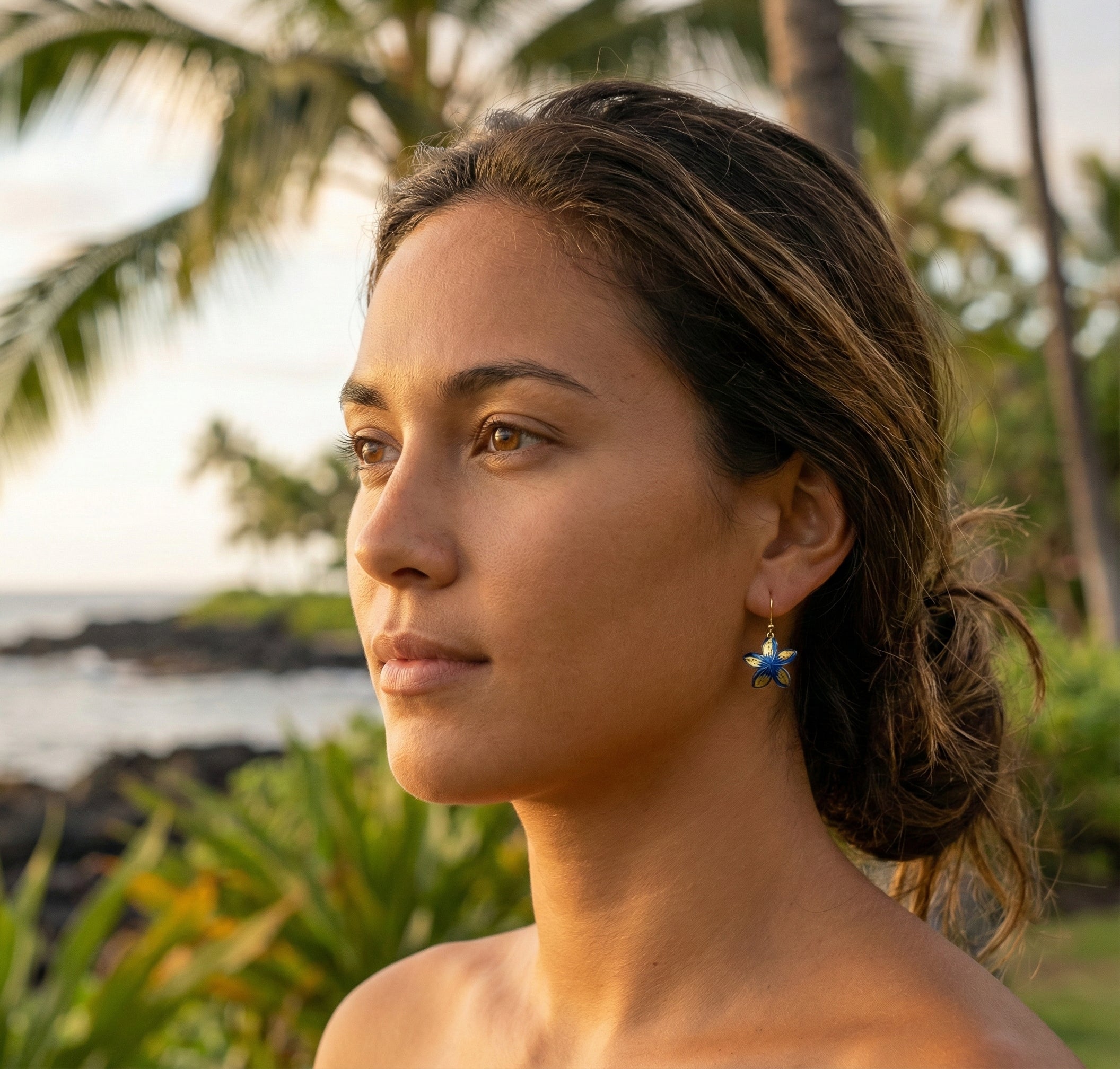 Plumeria Blue Accent Earrings