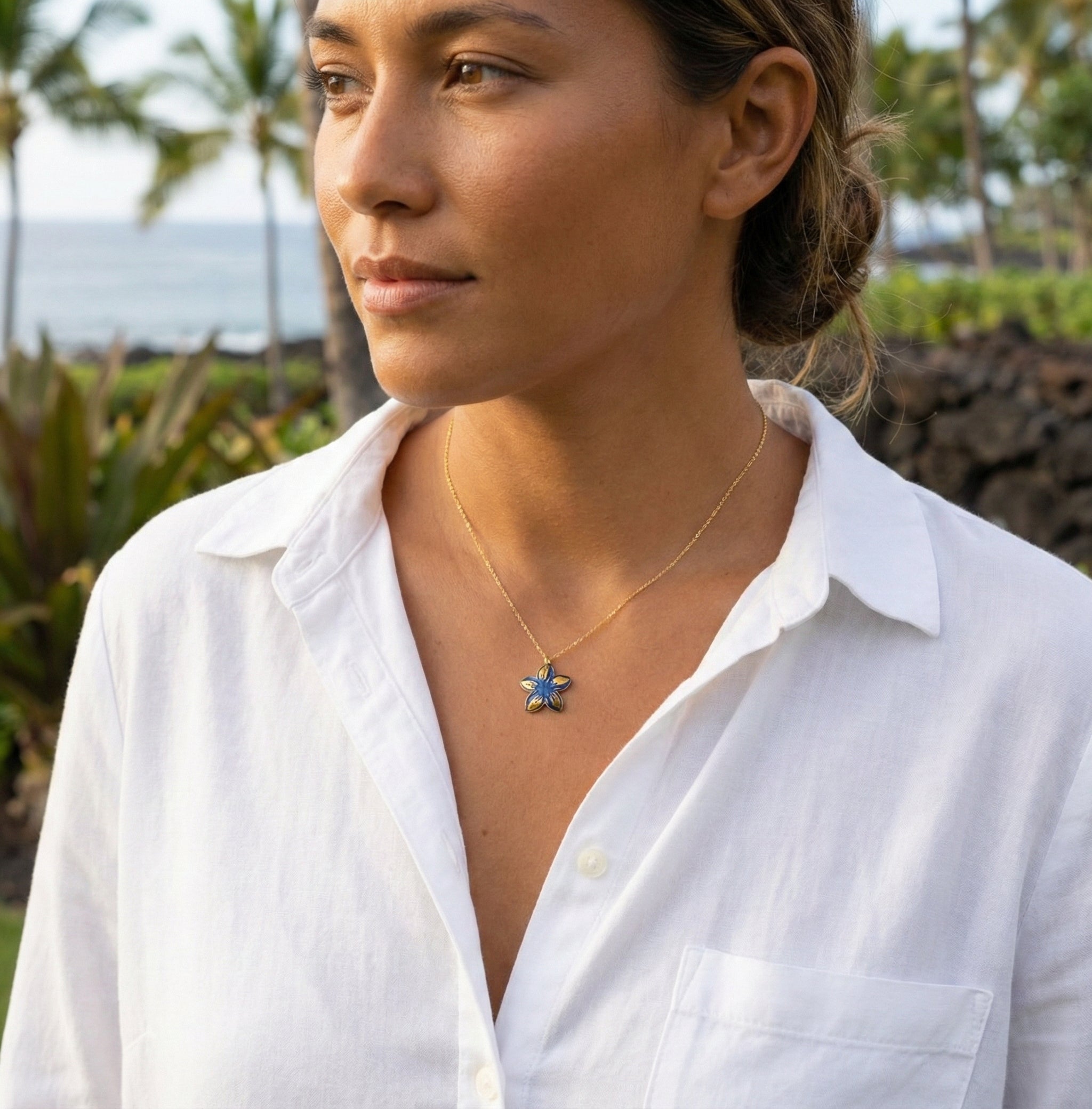Plumeria Blue Accent Necklace
