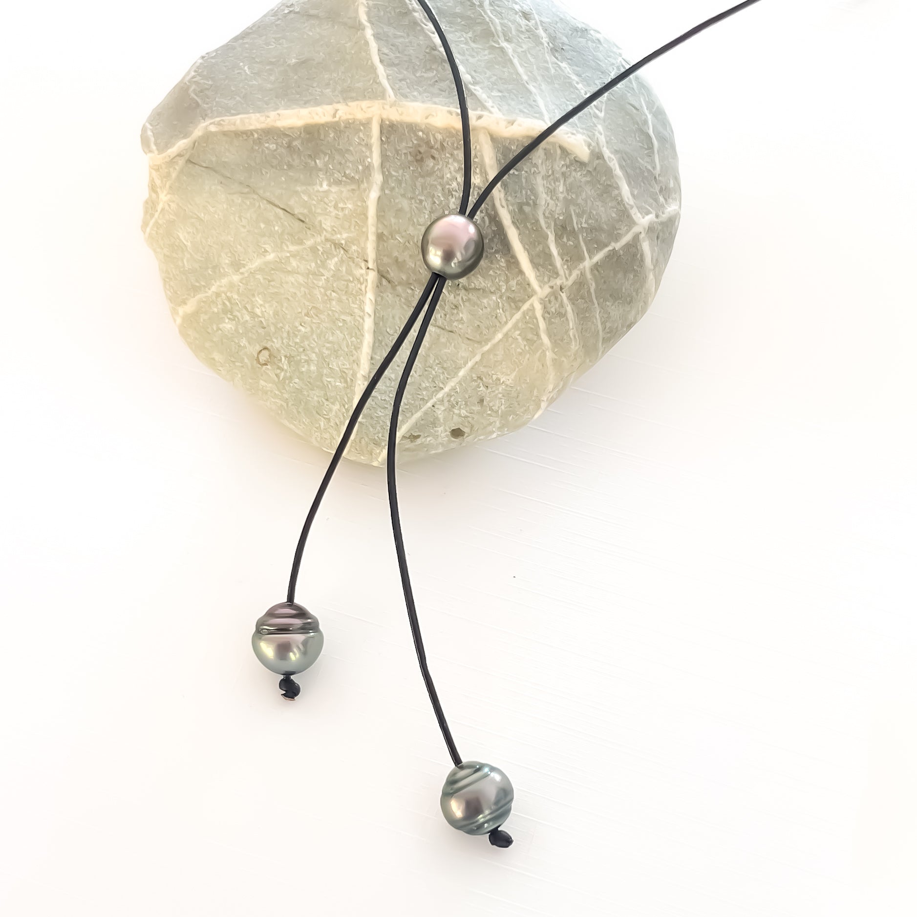 Lariat Leather Tahitian Pearl Necklace