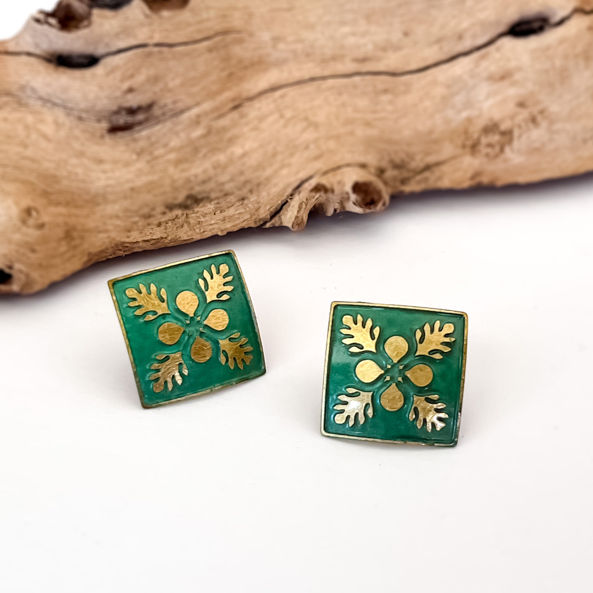 Ulu Quilt Earrings - Patina