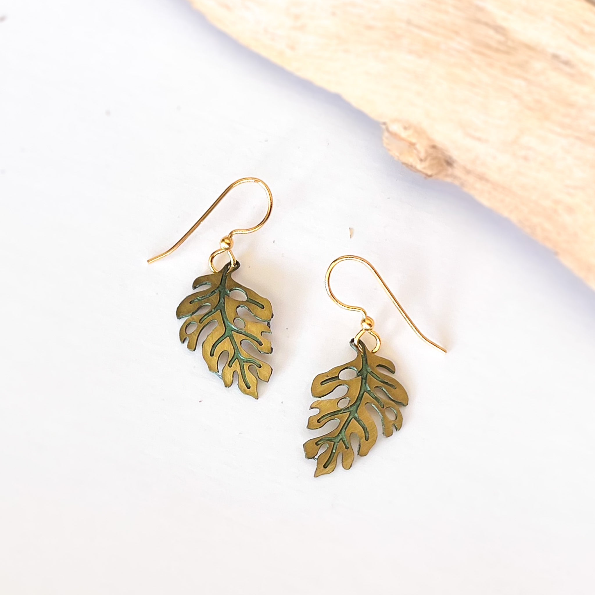 Monstera Earrings - Patina