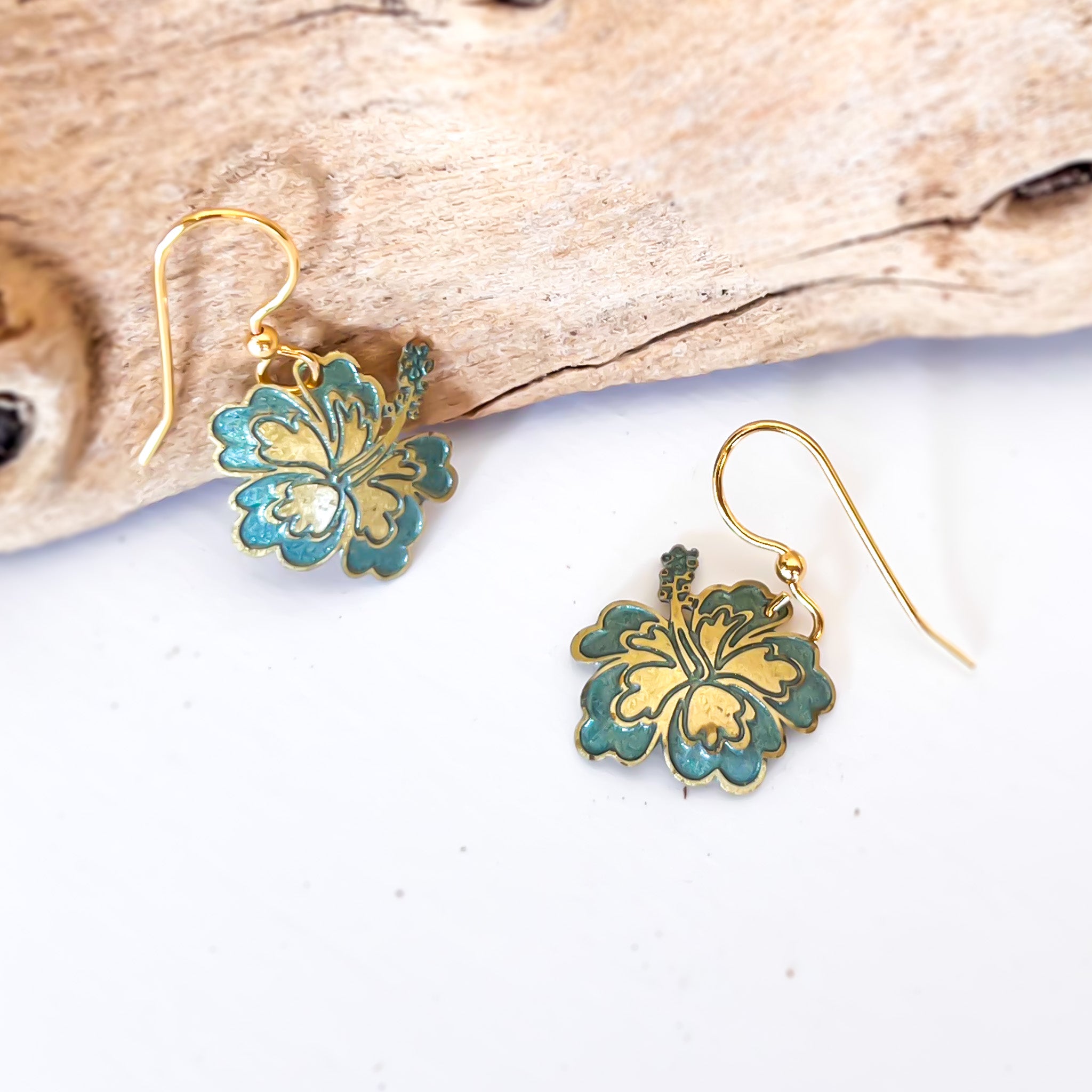 Hibiscus Flower Earrings - Patina