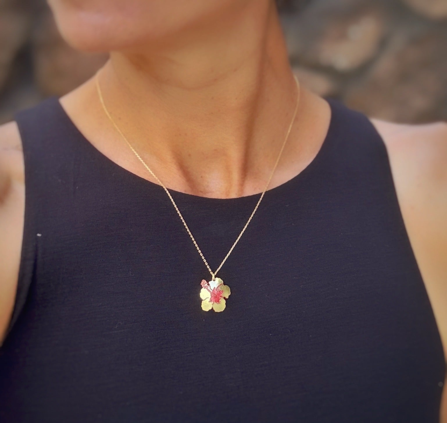 Hibiscus Red Accent Necklace & Earrings