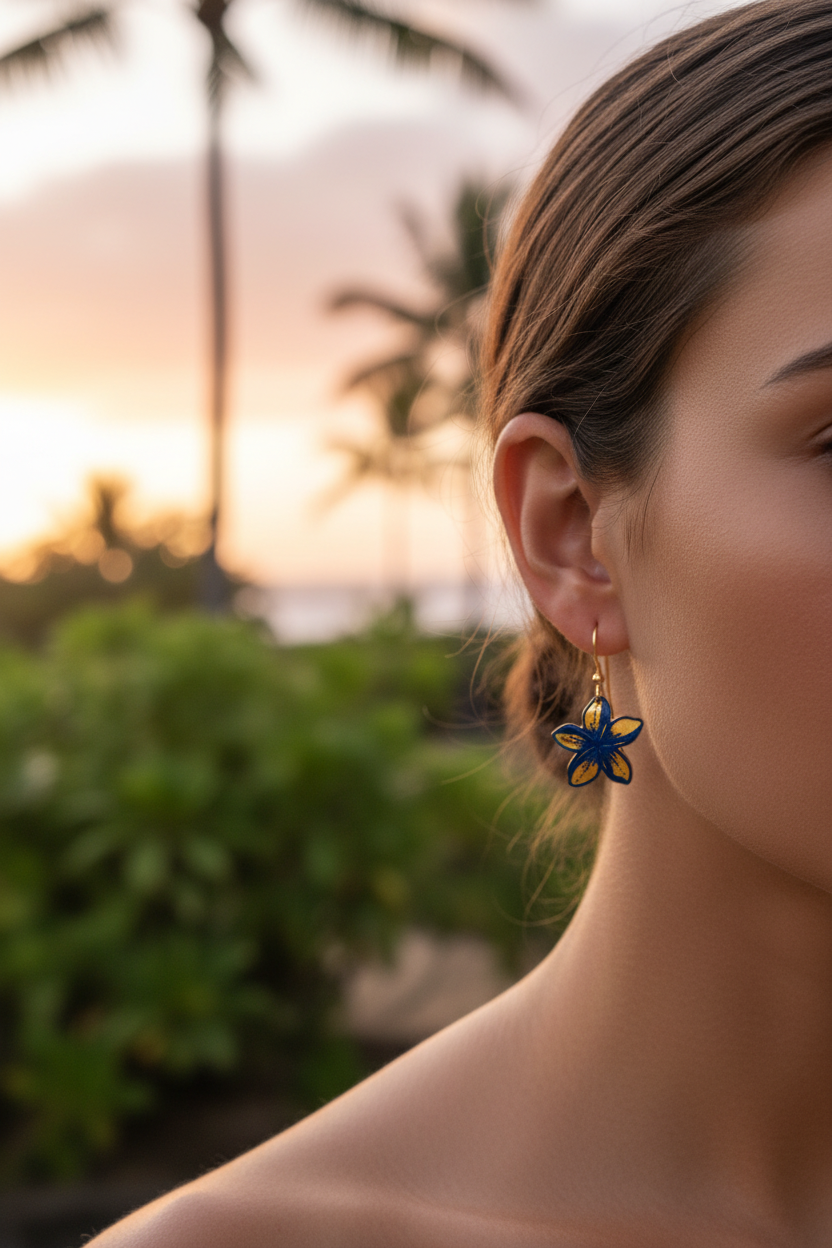 Plumeria Blue Accent Earrings