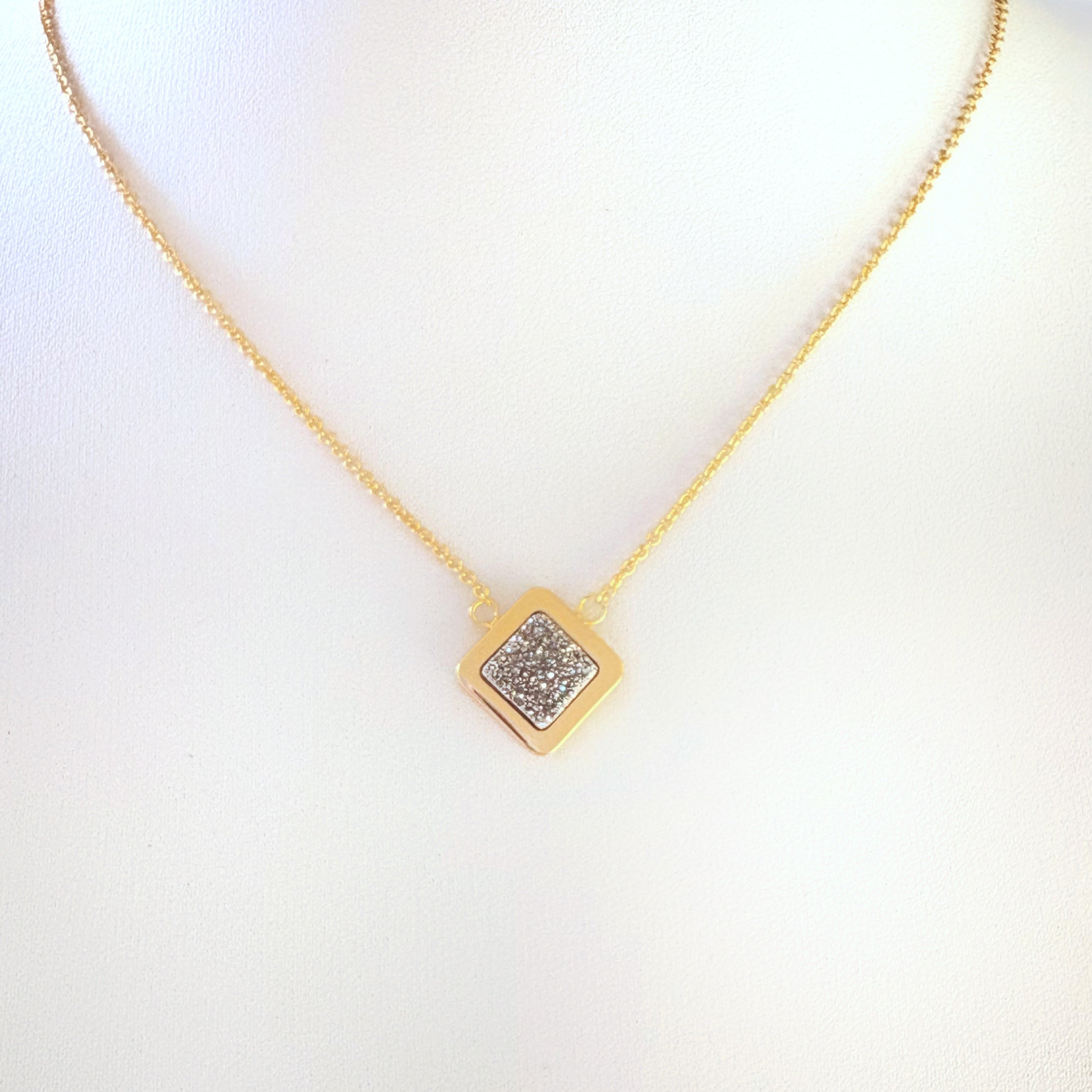 Druzy Stone Square Necklace