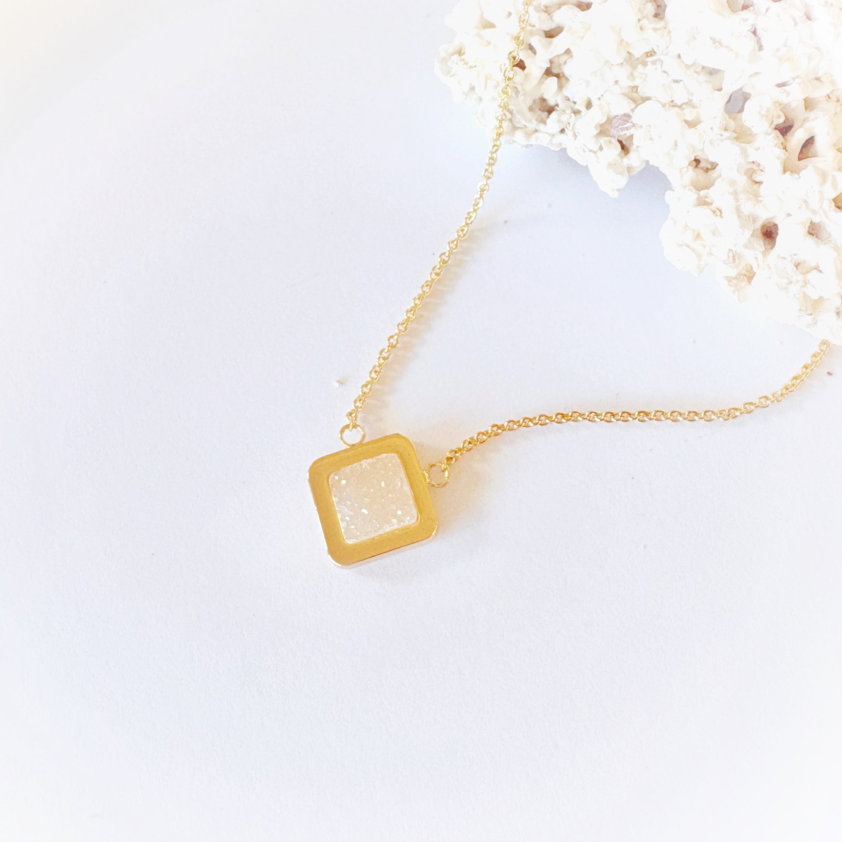 Druzy Stone Square Necklace