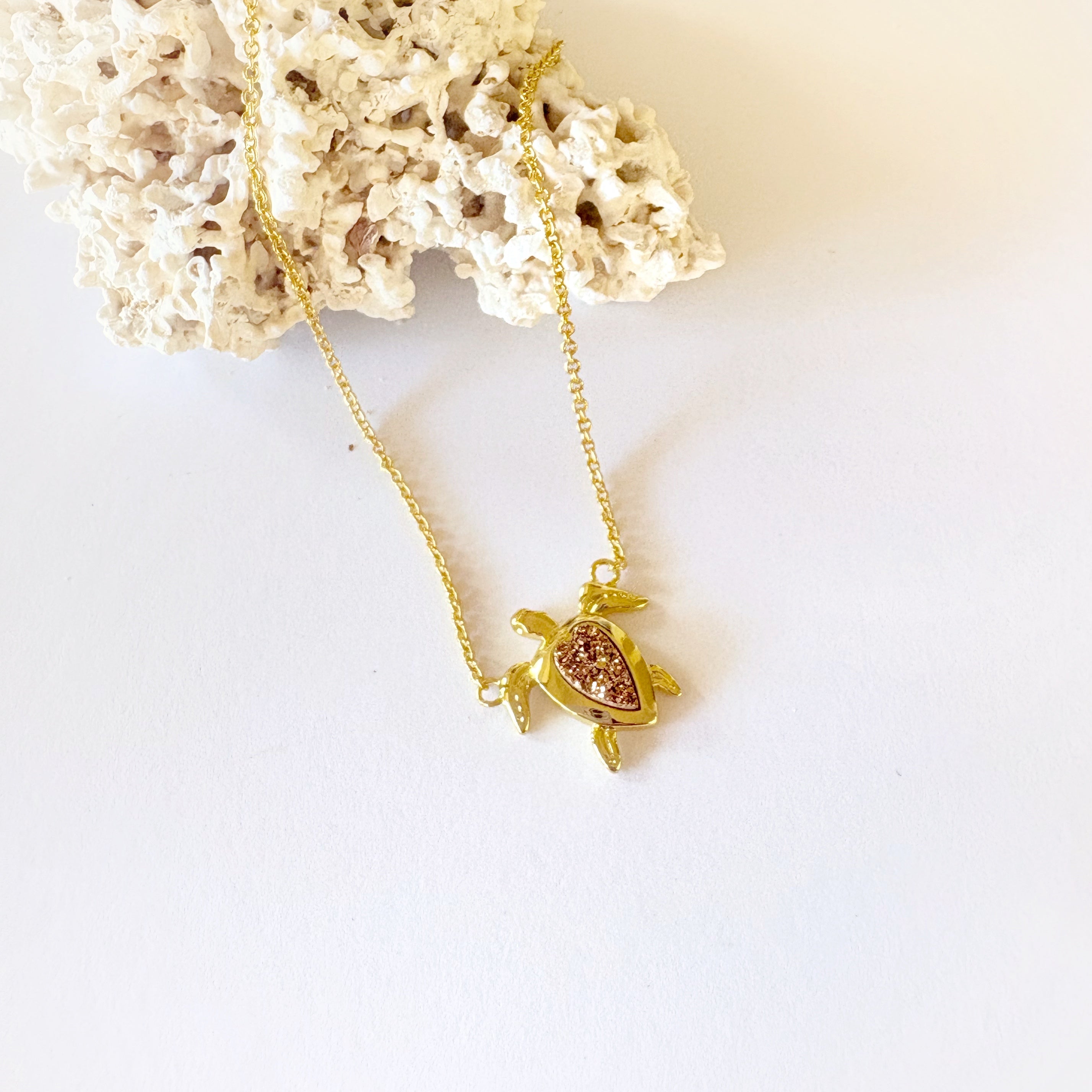 Druzy Stone Honu Necklace