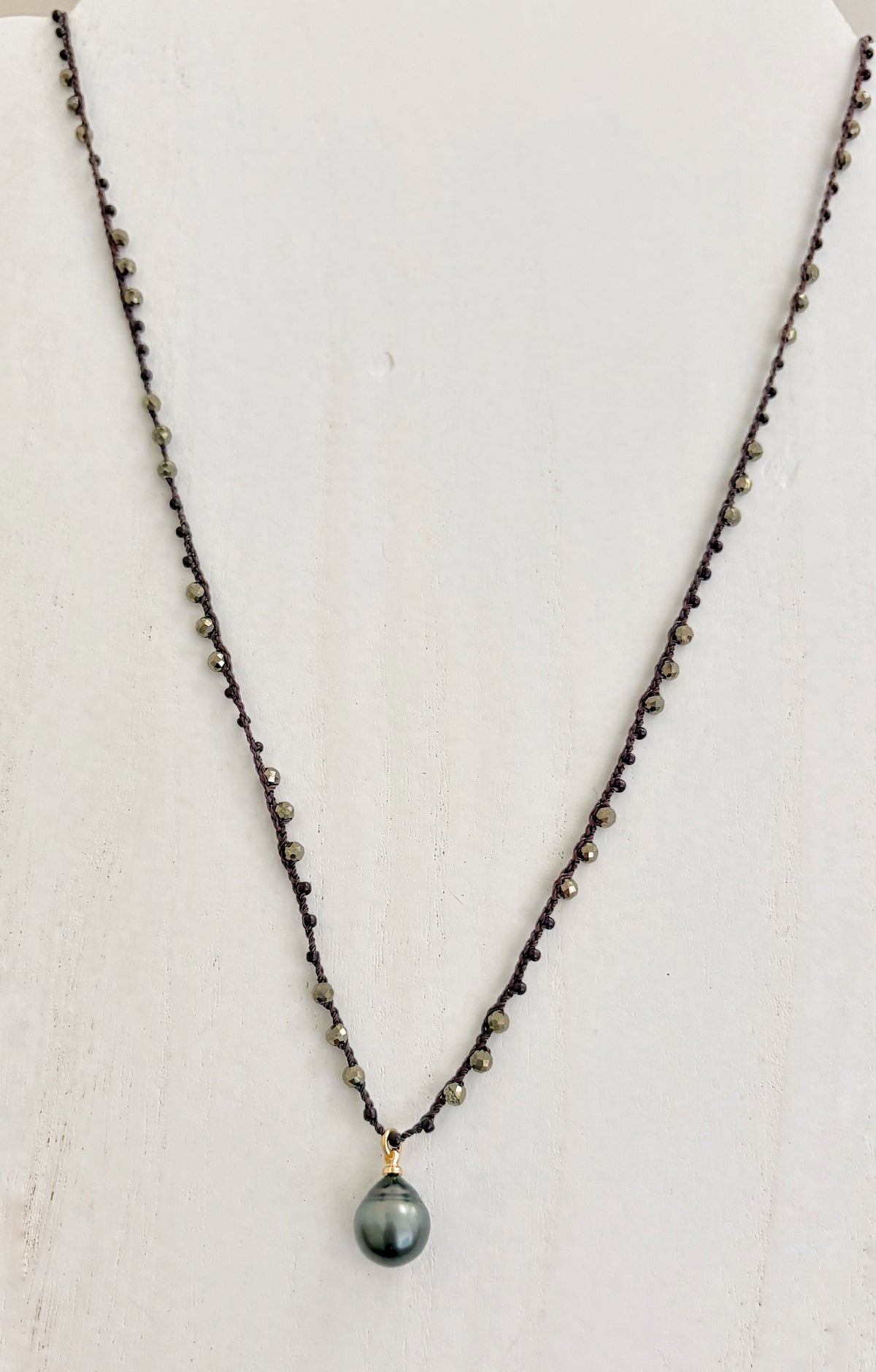 Tahitian Pearl + Pyrite Crochet Necklace