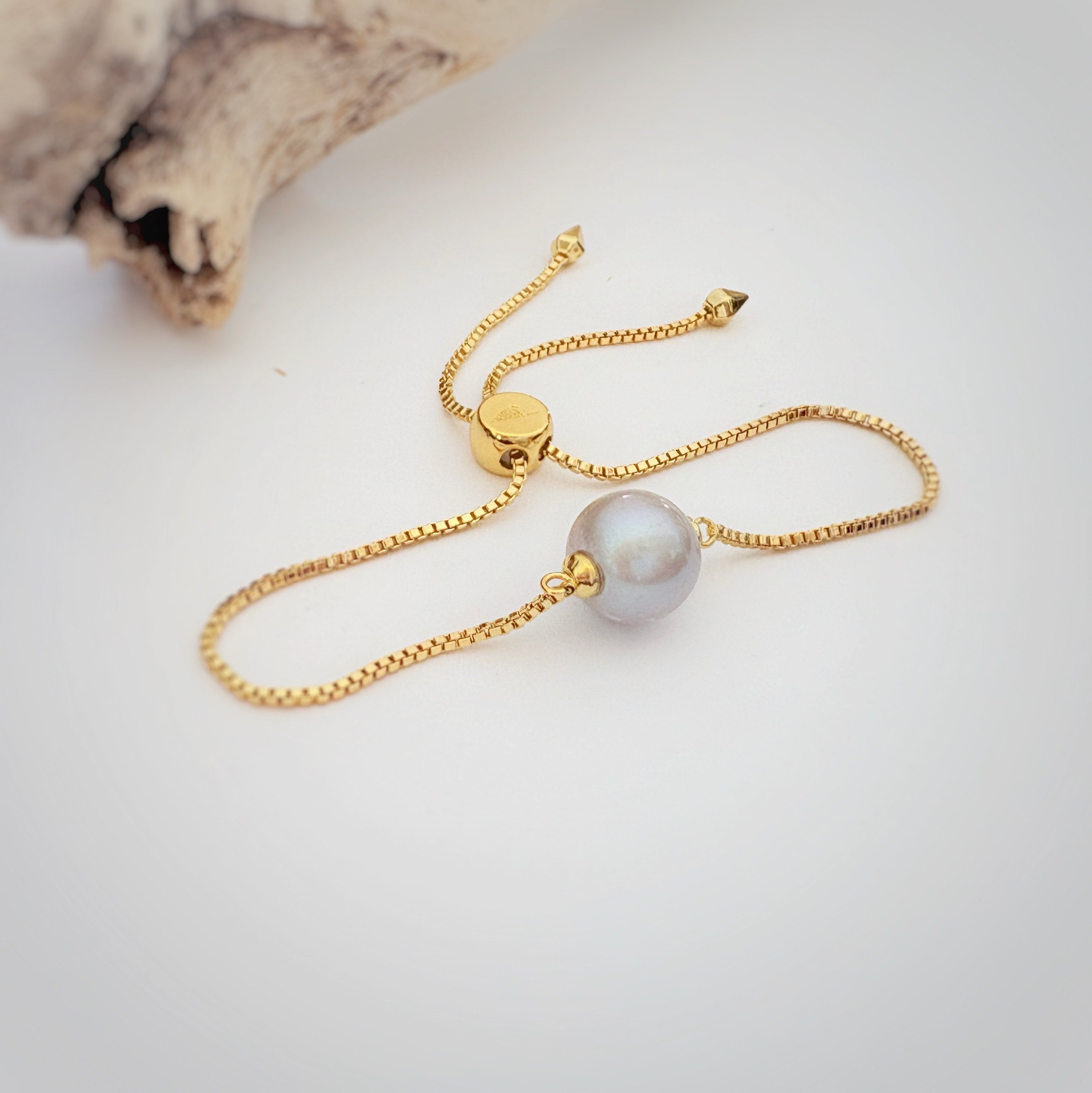 Freshwater Pearl + Gold Slider Bracelet