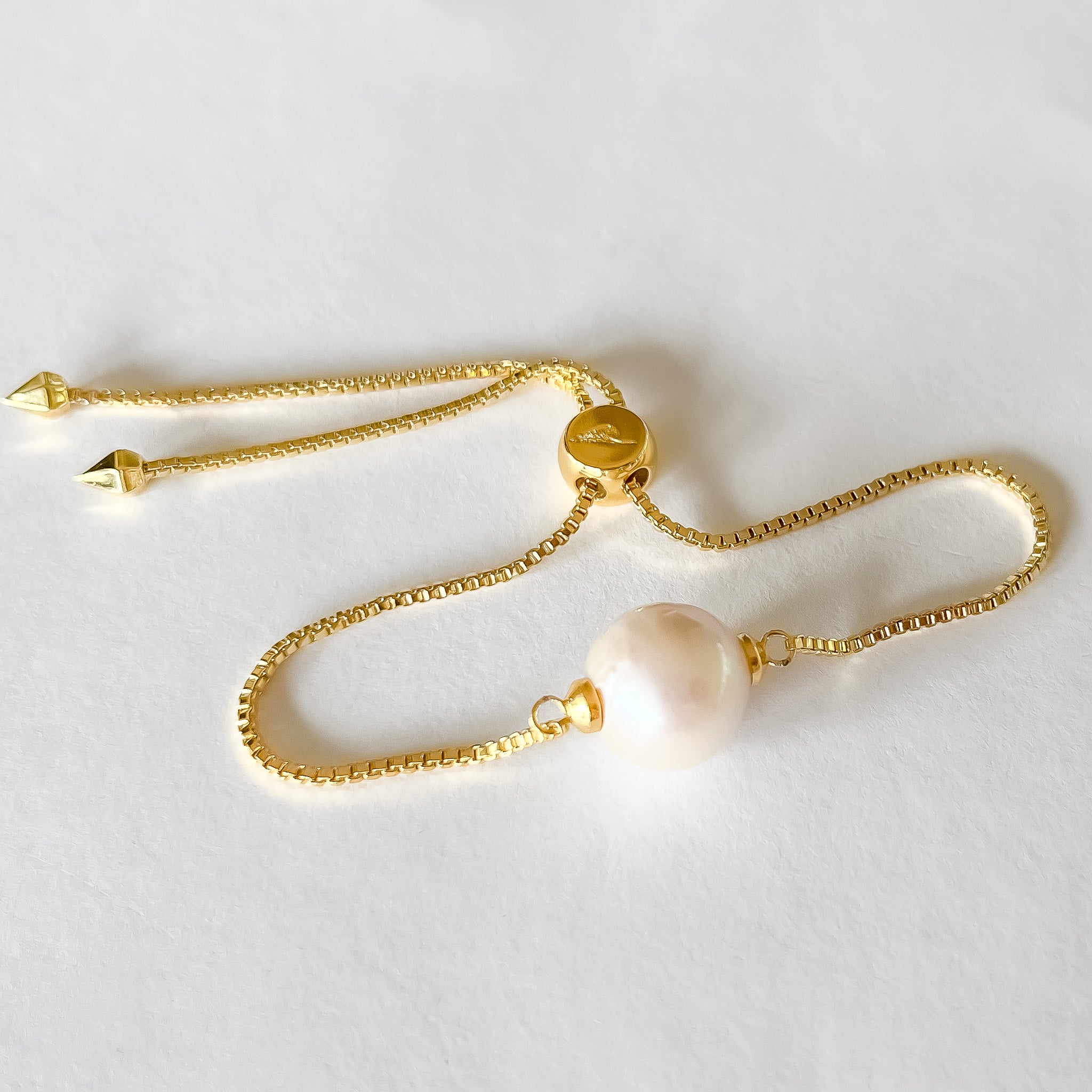 Freshwater Pearl + Gold Slider Bracelet