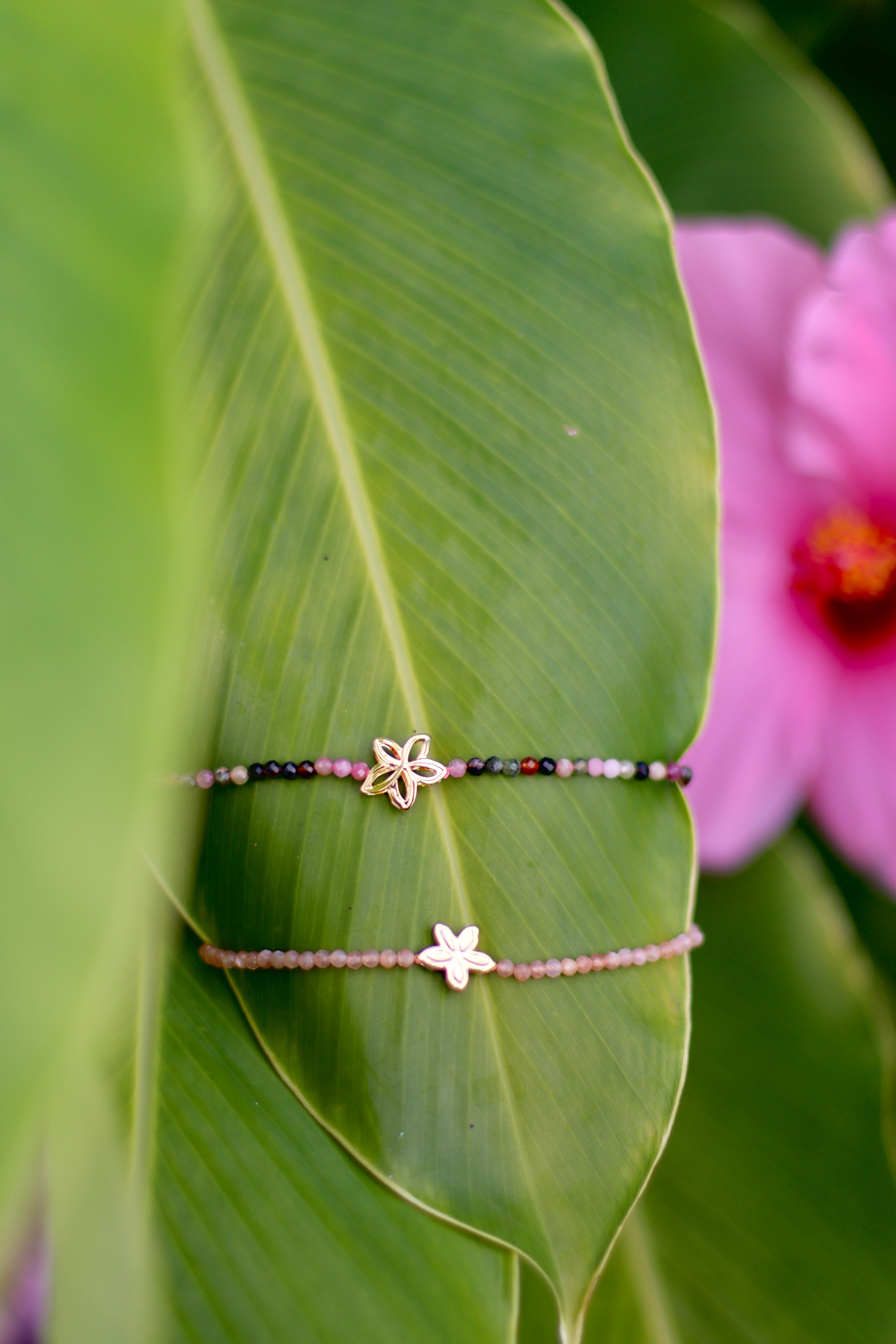 Plumeria + Rhodochrosite Bracelet