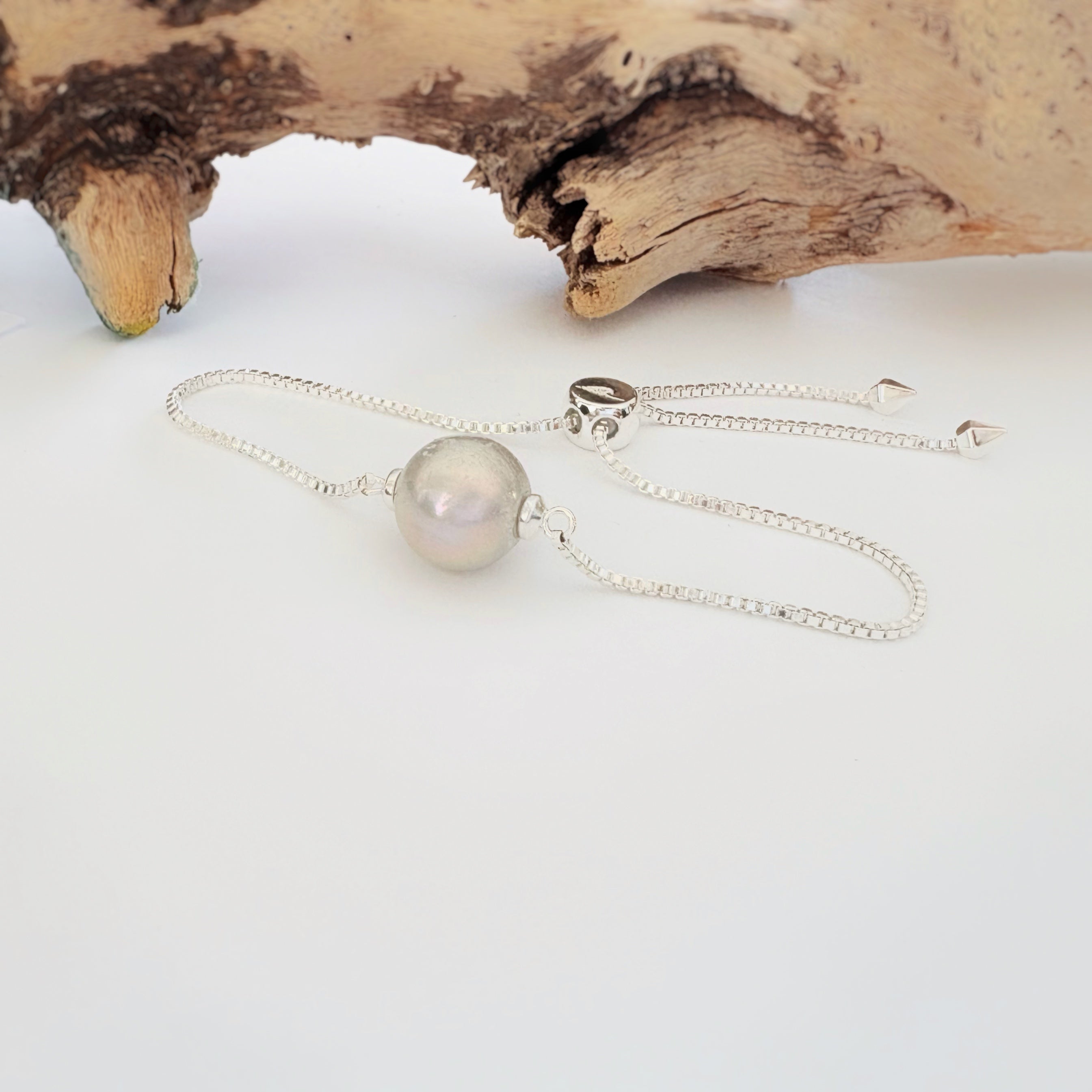 Freshwater Pearl + Silver Slider Bracelet