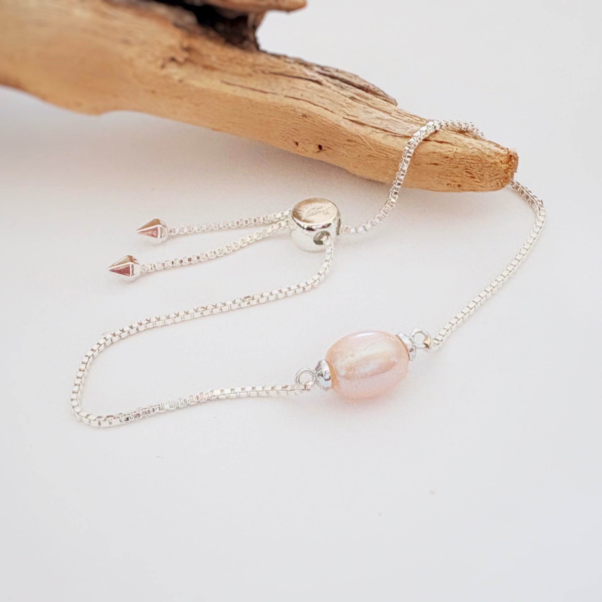 Freshwater Pearl + Silver Slider Bracelet