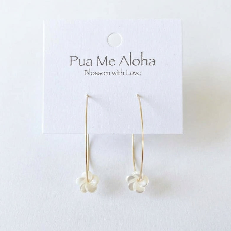 carved plumeria white on gold hoop