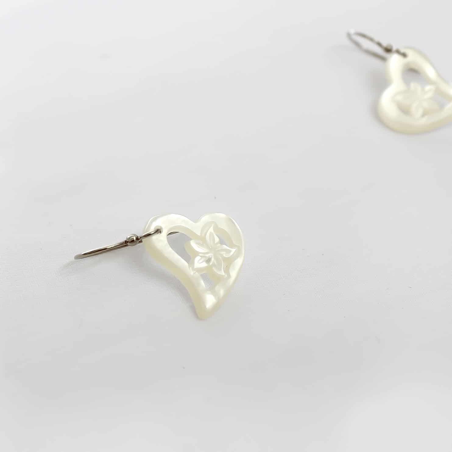 Carved Flower Heart Earrings