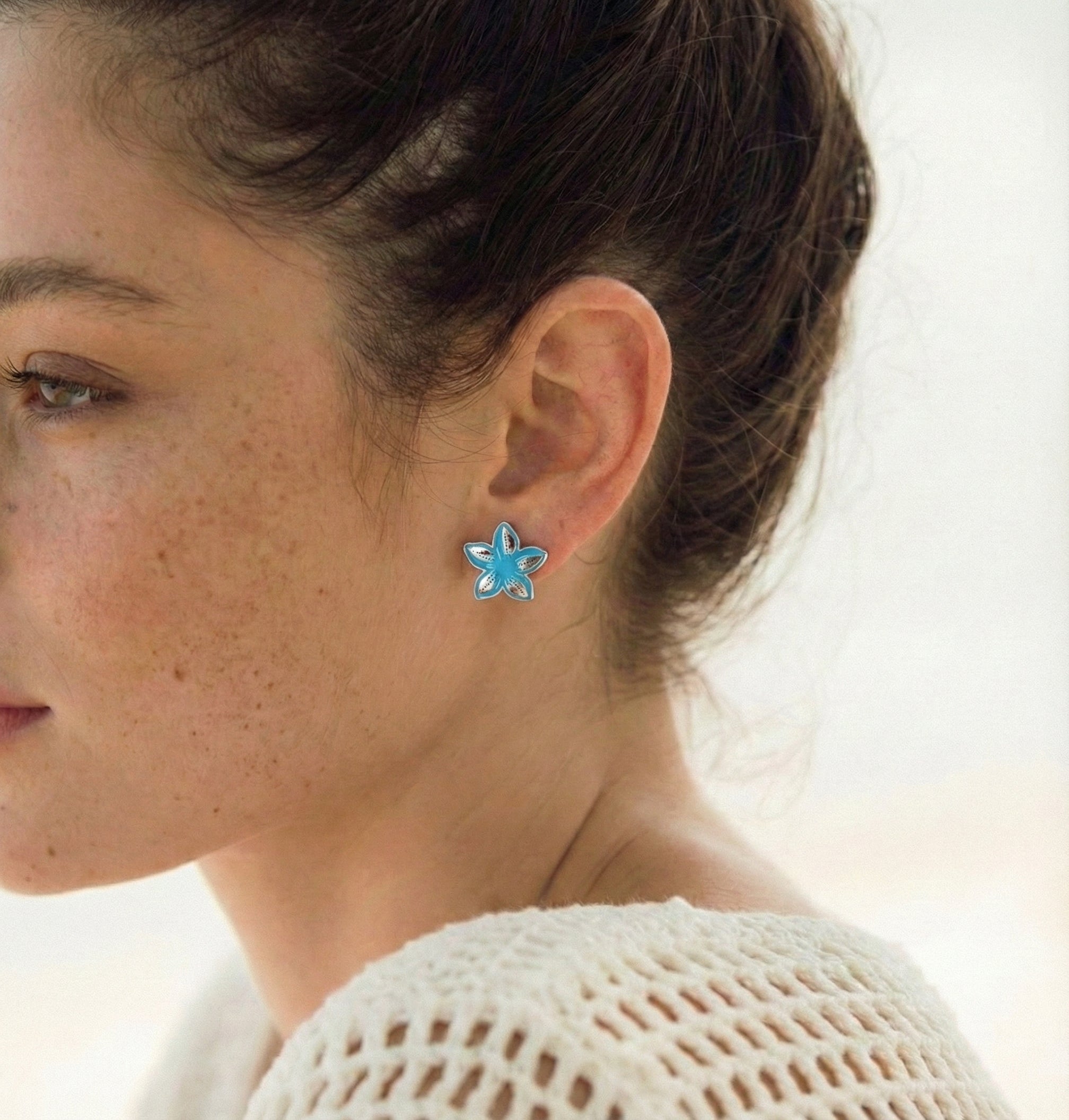 Plumeria Silver & Blue Accent Earrings