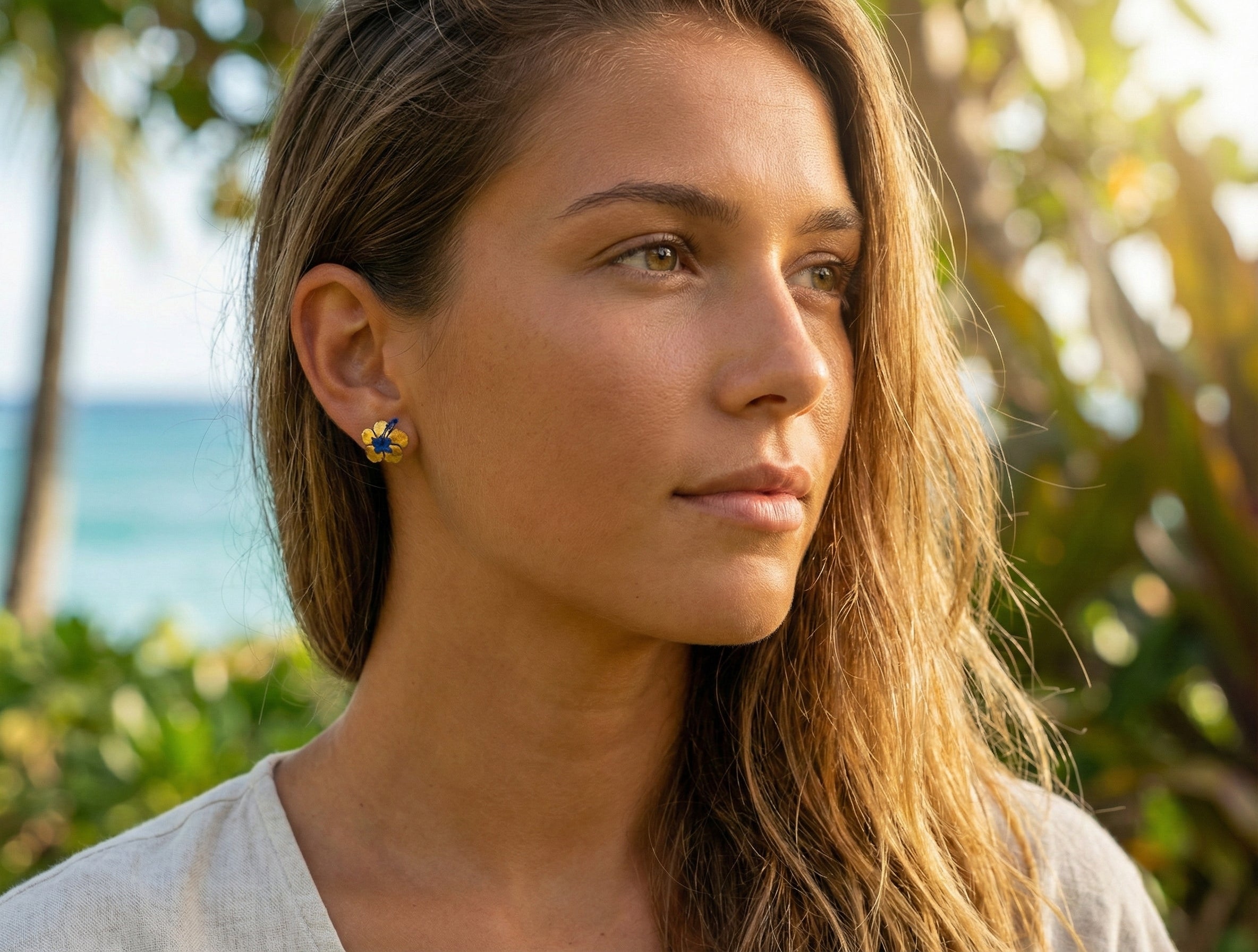 Hibiscus Blue Accent Earrings