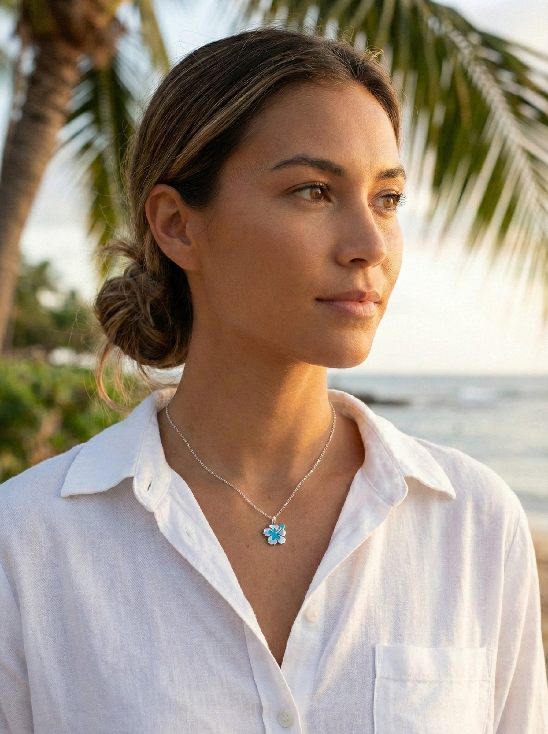 Hibiscus Blue Accent Necklace
