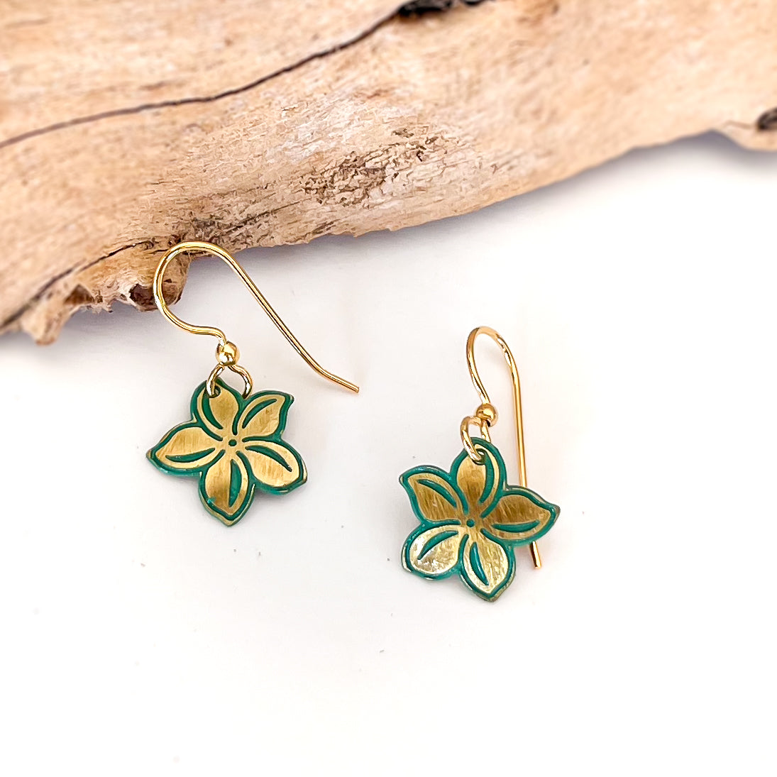 Star Plumeria Earrings - Patina
