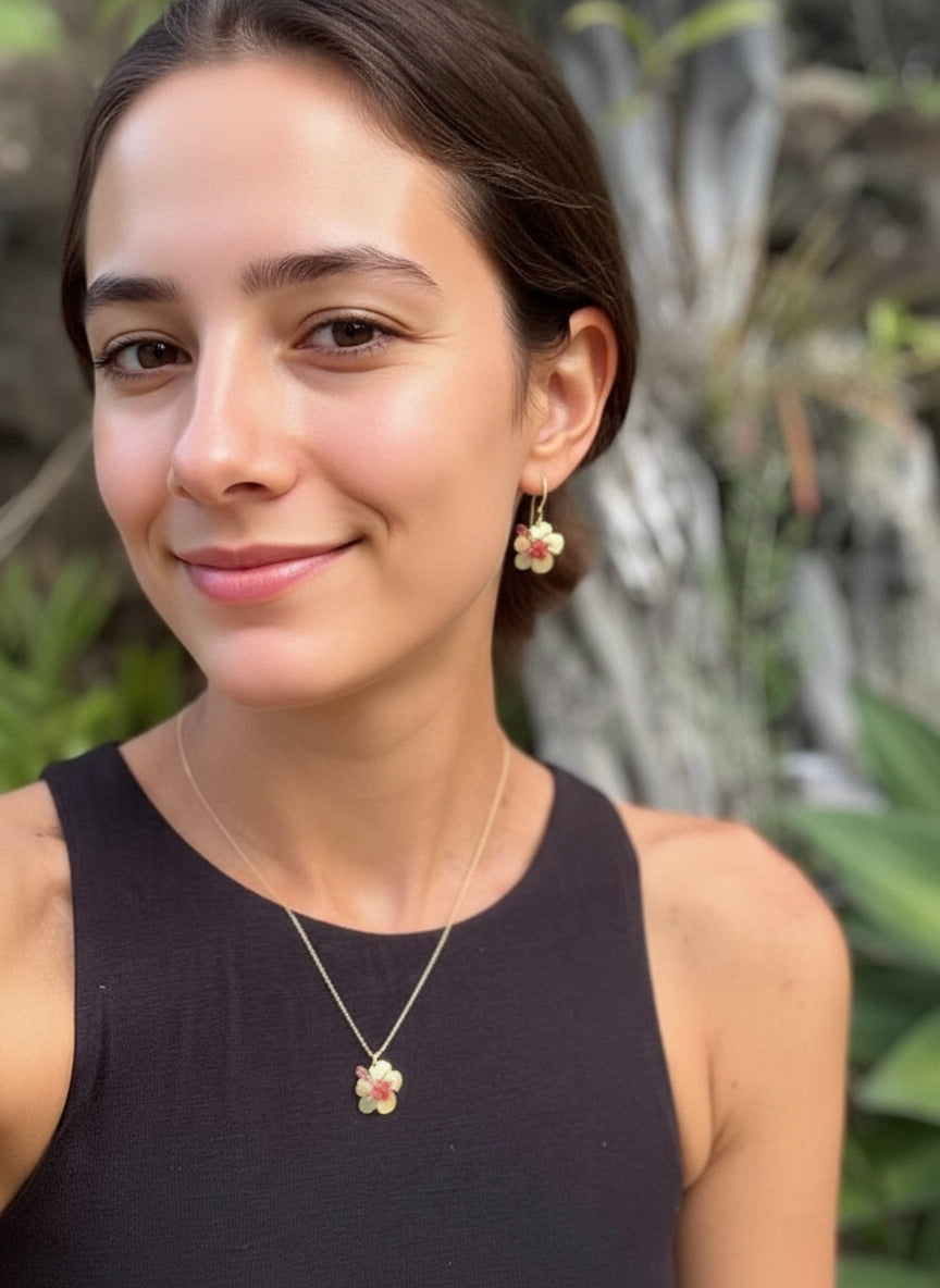 Hibiscus Red Accent Necklace & Earrings
