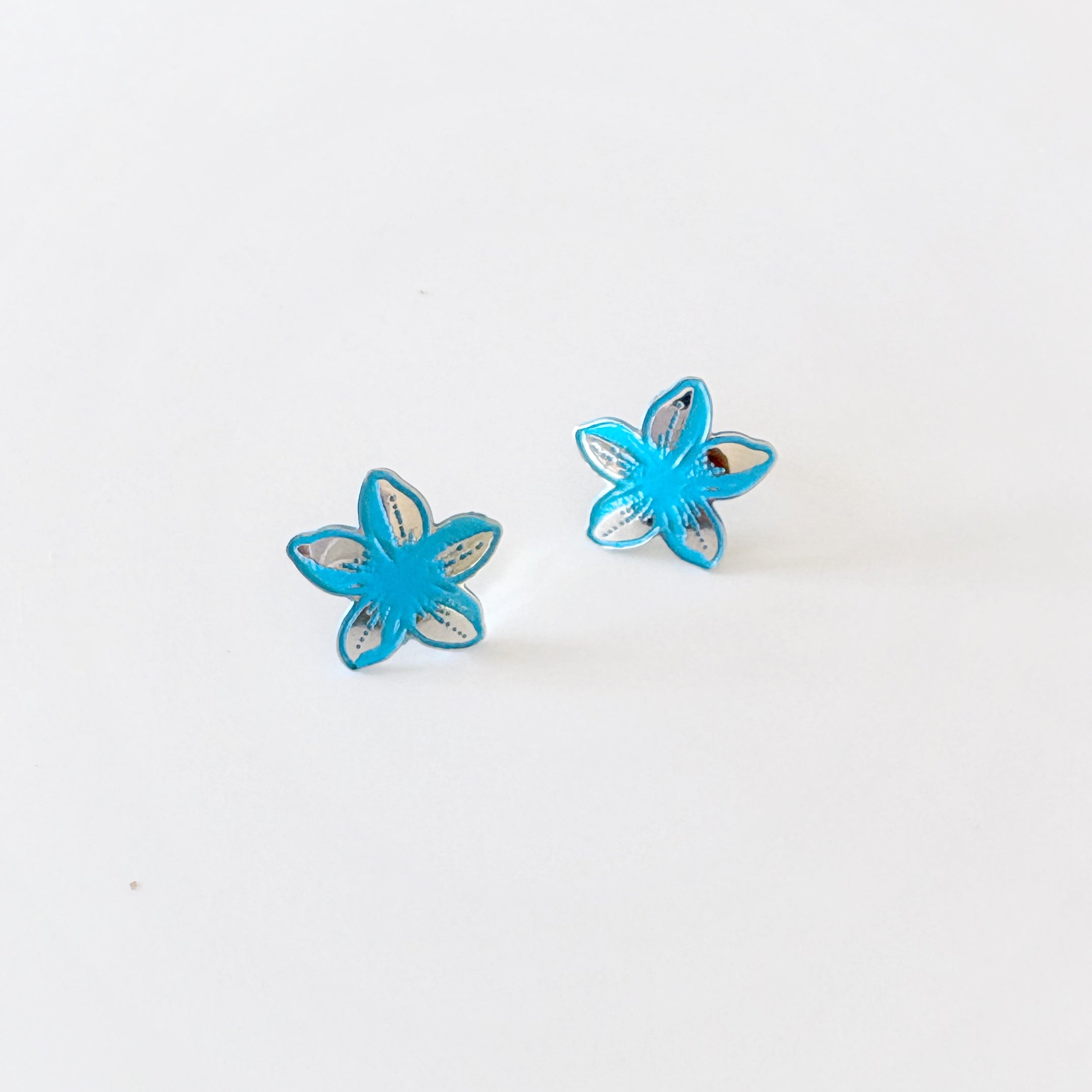 Plumeria Silver & Blue Accent Earrings