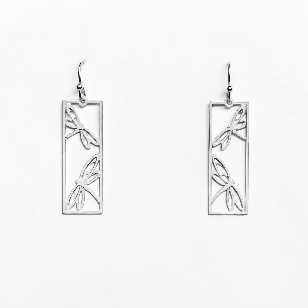 Leighton Lam Designs Dragonfly Duo Earrings featuring silver-tone metal with detailed dragonfly charms and dangling design.