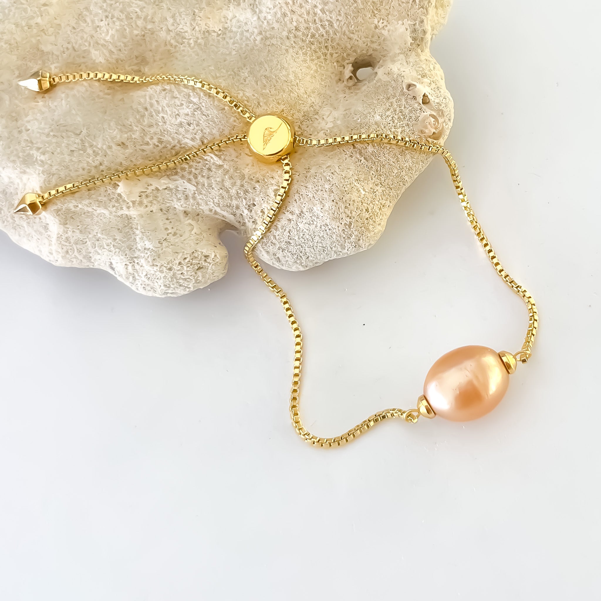 Freshwater Pearl + Gold Slider Bracelet