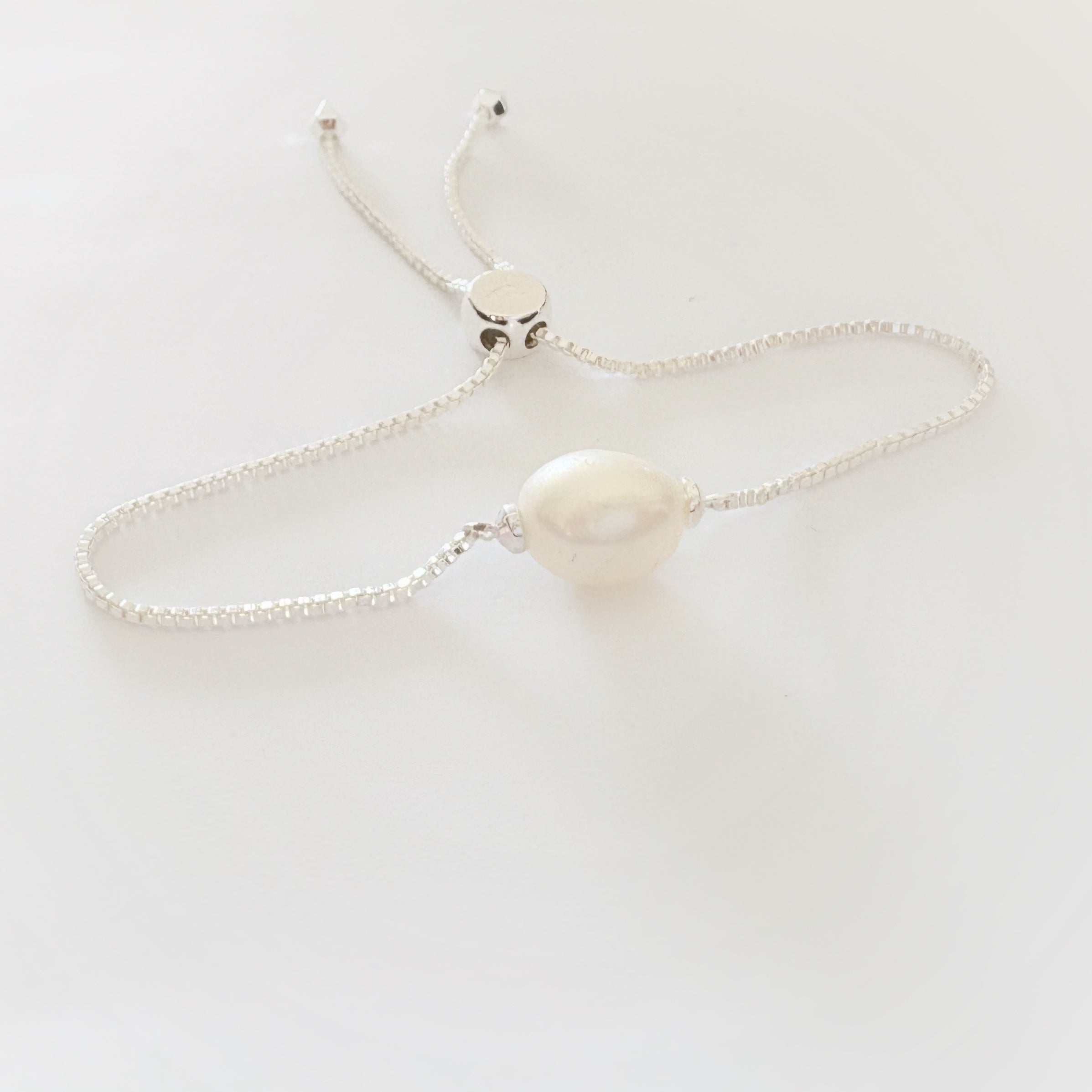 Freshwater Pearl + Silver Slider Bracelet