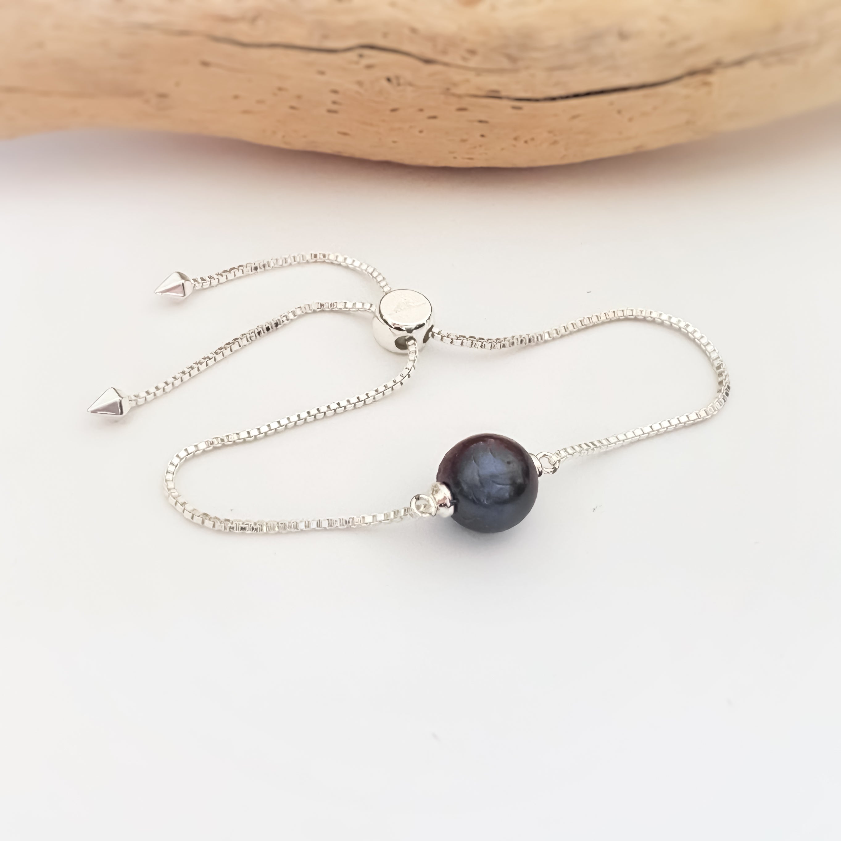 Freshwater Pearl + Silver Slider Bracelet