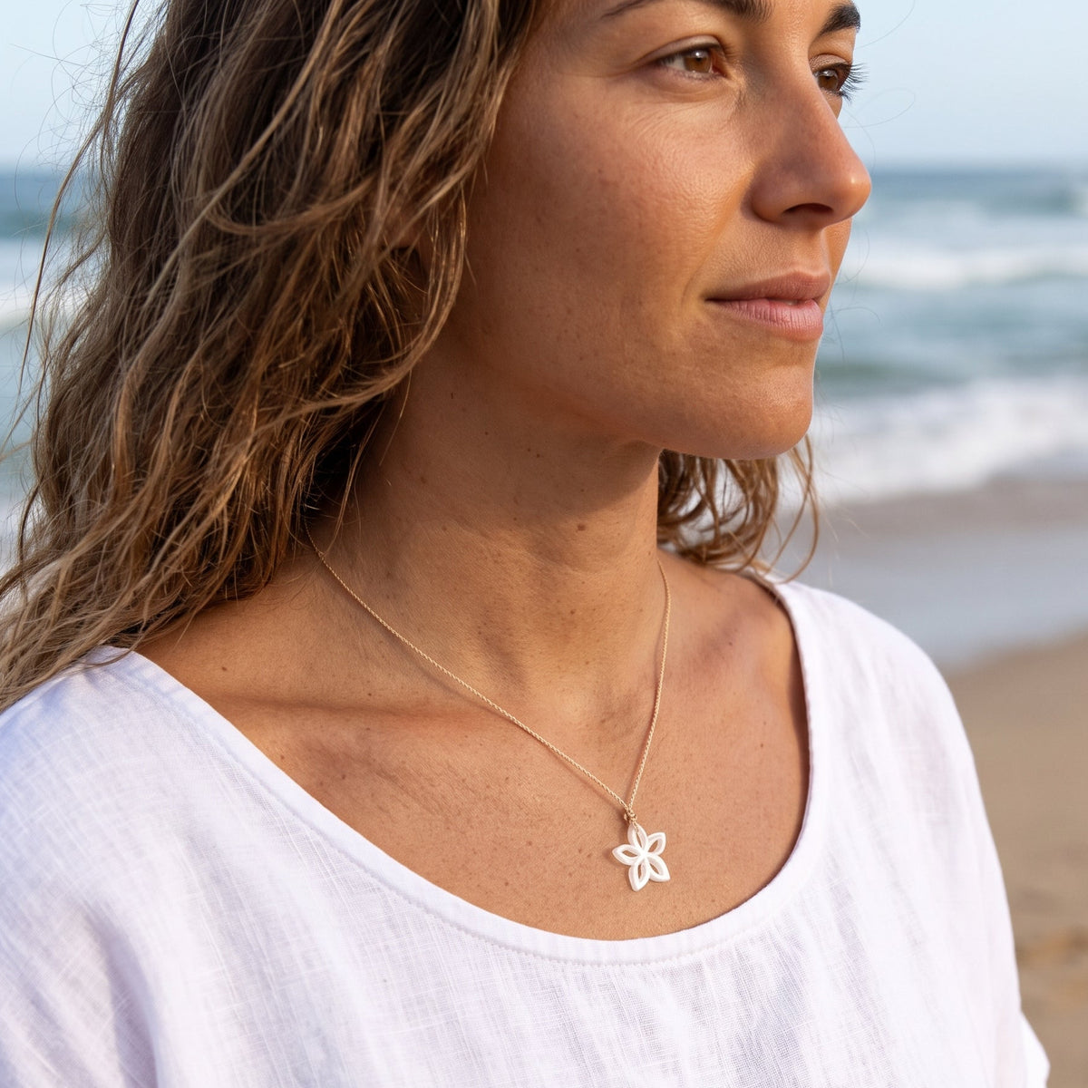 Carved Dancing Plumeria Necklace