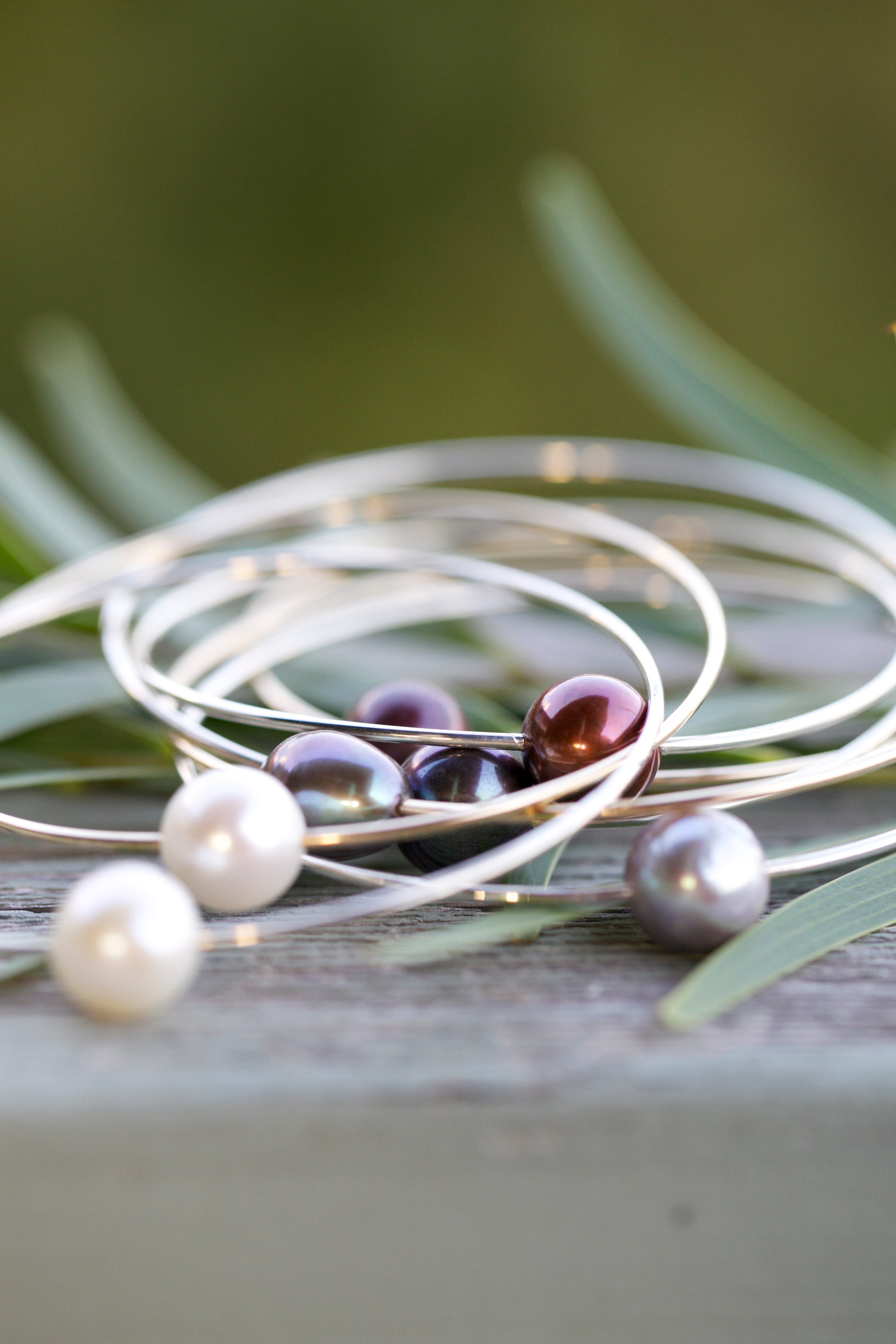 Pearl Bangles - Sterling Silver