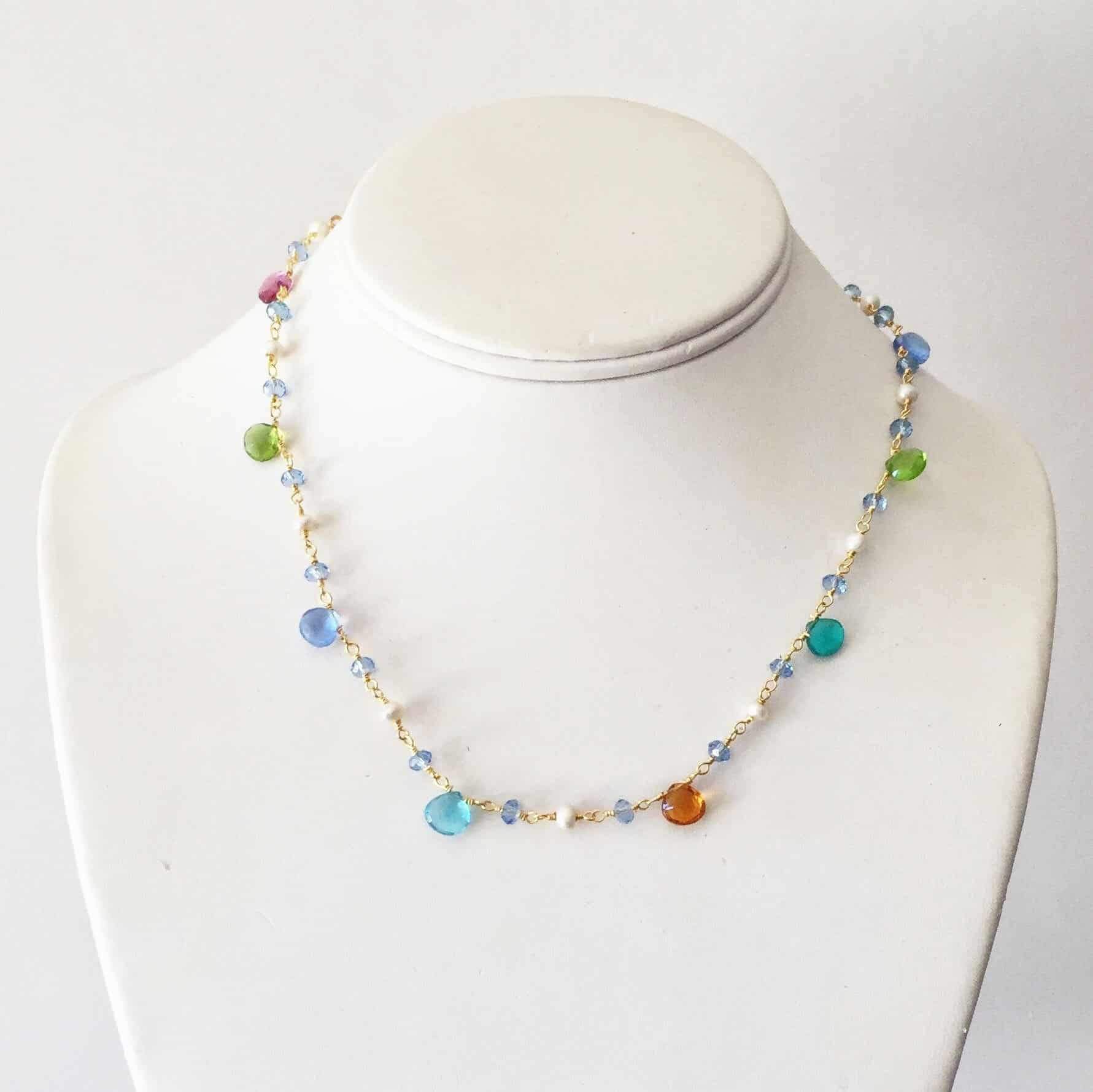 Multi-Quartz Stone & Pearl Vermeil Necklace