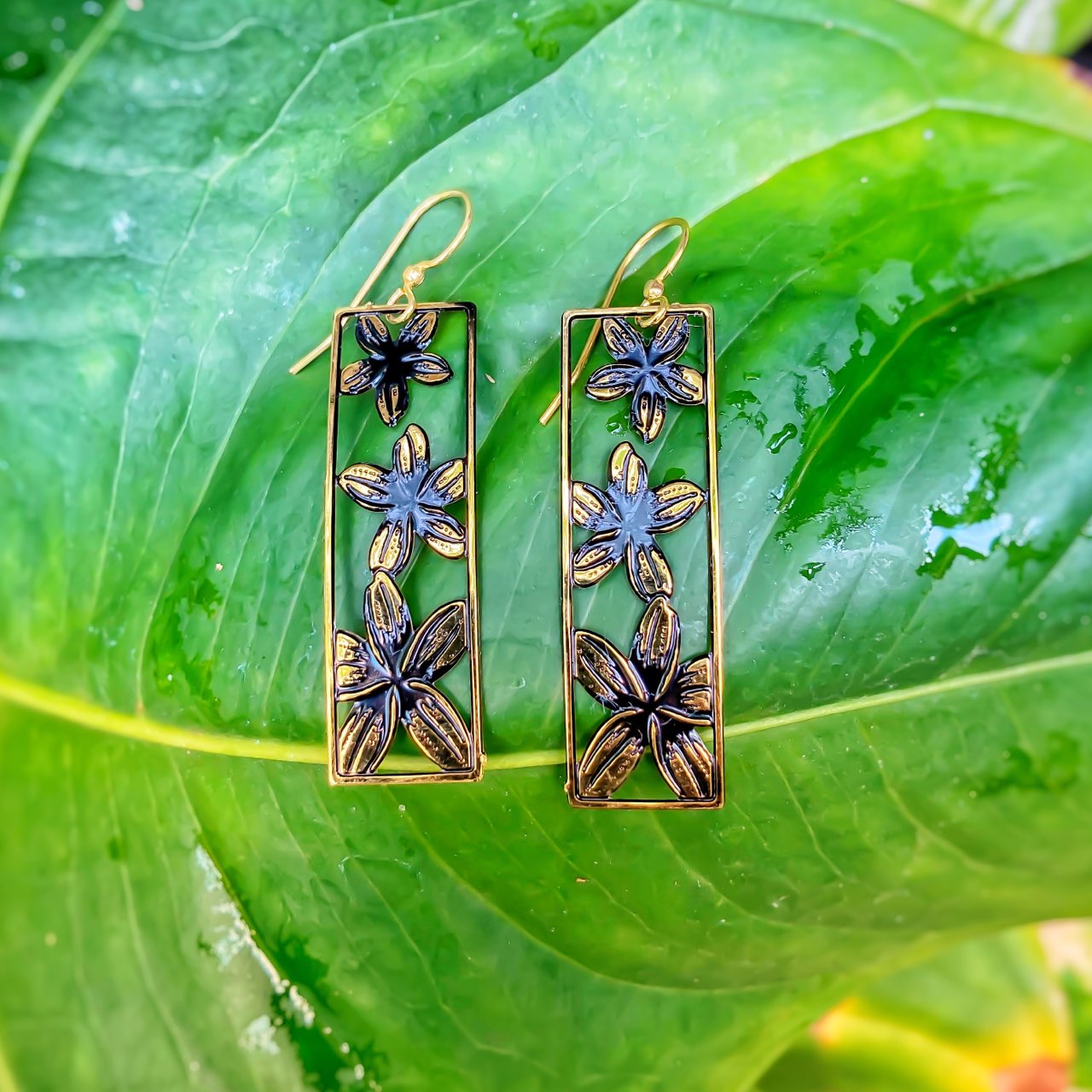 Rectangle Plumeria Earrings