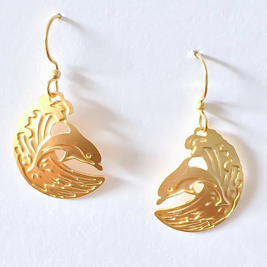 Wave Riding Dolphin Earrings